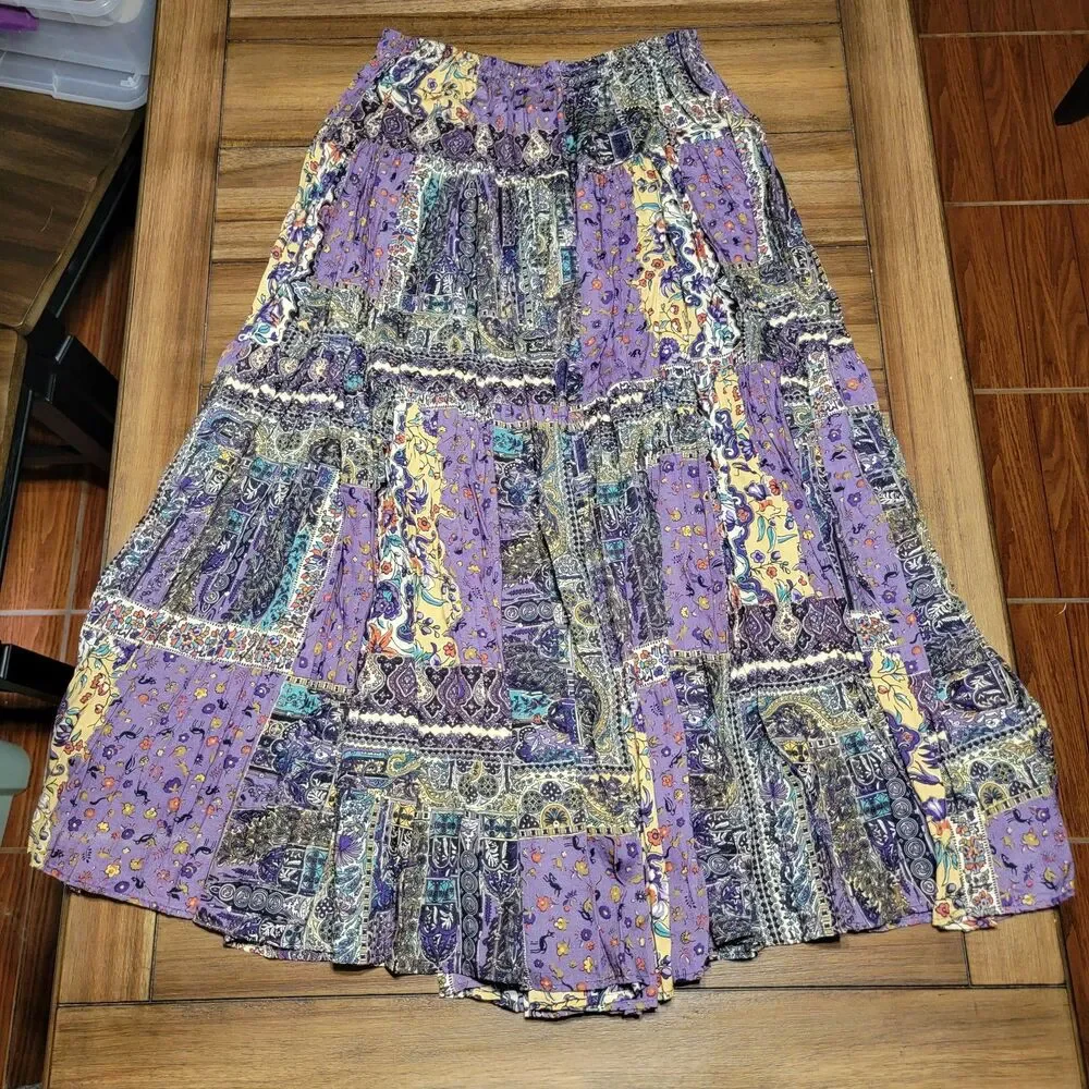 Howard Wolf Purple & Tan Patchwork Full Length Skirt - Size 10